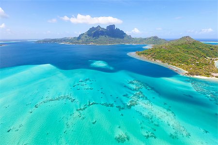 view from helicopter at mount otemanu at bora bora island, french polynesia Photographie de stock - Aubaine LD & Abonnement, Code: 400-06852703