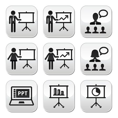 school result - Businessman, businesswoman doing a presentation on whiteboard, in power point buttons set isolated on white Stock Photo - Budget Royalty-Free & Subscription, Code: 400-06852934