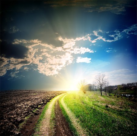 Country road disappearing into the distance to the sun Stock Photo - Budget Royalty-Free & Subscription, Code: 400-06853802