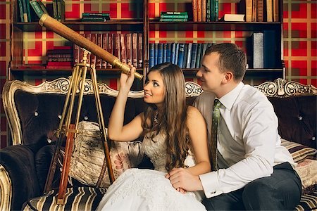 charming bride and groom in their house Stock Photo - Budget Royalty-Free & Subscription, Code: 400-06853849