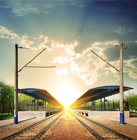Railway station at sunset in the Sunlight Stock Photo - Budget Royalty-Free & Subscription, Code: 400-06853854