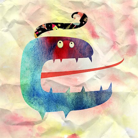 simsearch:400-06881290,k - cheerful monster with the language on watercolor background Stockbilder - Microstock & Abonnement, Bildnummer: 400-06853921