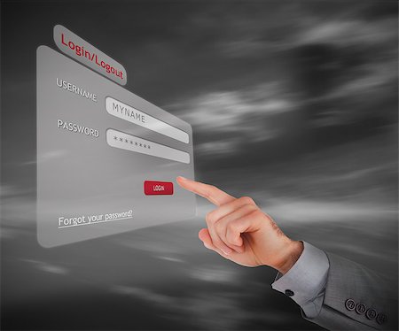 Businessman logging into hologram interface against grey background Stock Photo - Budget Royalty-Free & Subscription, Code: 400-06864035