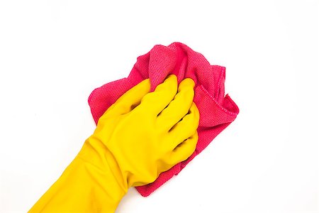rubber hand gloves - Hand wearing yellow rubber gloves cleaning with pink cloth Stock Photo - Budget Royalty-Free & Subscription, Code: 400-06864451