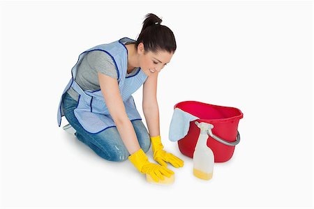 Cleaning woman washing the floor on white background Stock Photo - Budget Royalty-Free & Subscription, Code: 400-06866029