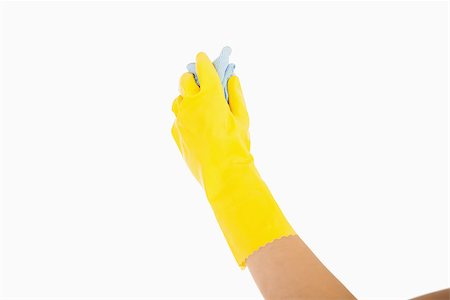 rubber hand gloves - Hand in rubber glove cleaning with blue rag Stock Photo - Budget Royalty-Free & Subscription, Code: 400-06866355