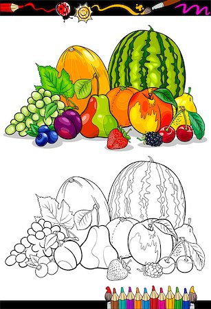 simsearch:400-07033125,k - Coloring Book or Page Cartoon Illustration of Fruits Food Group for Children Education Foto de stock - Super Valor sin royalties y Suscripción, Código: 400-06866568