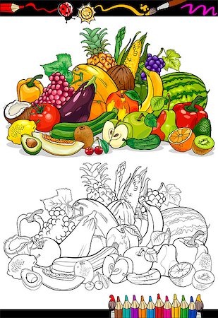 simsearch:400-07033125,k - Coloring Book or Page Cartoon Illustration of Fruits and Vegetables Big Food Group for Children Education Foto de stock - Super Valor sin royalties y Suscripción, Código: 400-06866570