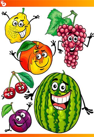 simsearch:400-06866576,k - Cartoon Illustration of Funny Fruits Comic Food Characters Set Stock Photo - Budget Royalty-Free & Subscription, Code: 400-06866588