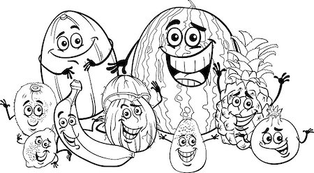 simsearch:400-06423284,k - Black and White Cartoon Illustration of Funny Tropical Fruits Food Characters Group for Coloring Book for Children Foto de stock - Super Valor sin royalties y Suscripción, Código: 400-06866582