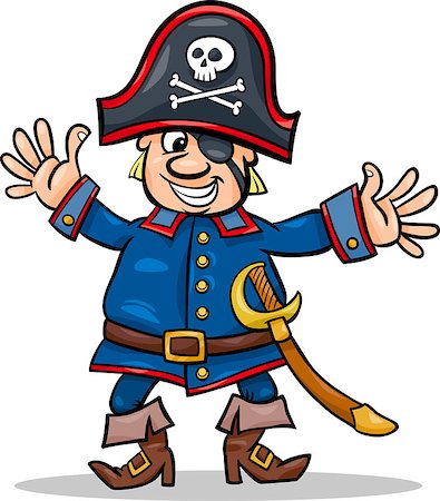 sabre - Cartoon Illustration of Funny Pirate or Corsair Captain with Eye Patch and Jolly Roger Stock Photo - Budget Royalty-Free & Subscription, Code: 400-06866592