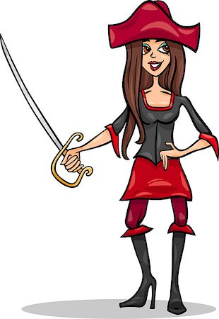 Cartoon Illustration of Funny Cute Woman Pirate or Corsair with Sword Stock Photo - Budget Royalty-Free & Subscription, Code: 400-06866600