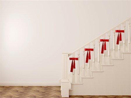 White staircase decorated for the holiday with red bows Foto de stock - Royalty-Free Super Valor e Assinatura, Número: 400-06866780