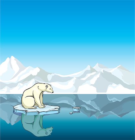 Polar bear sitting on a melting ice in a sea. Global warming. Stock Photo - Budget Royalty-Free & Subscription, Code: 400-06866808