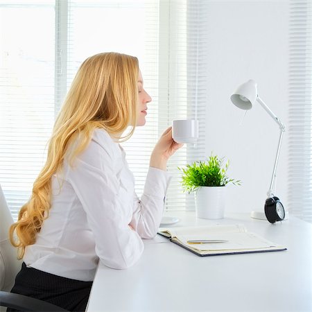 happy office girl drink coffee at break Stock Photo - Budget Royalty-Free & Subscription, Code: 400-06867086