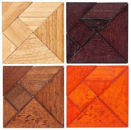 simsearch:400-07774007,k - four tangram squares in different wood,  a traditional Chinese puzzle game Foto de stock - Royalty-Free Super Valor e Assinatura, Número: 400-06867107