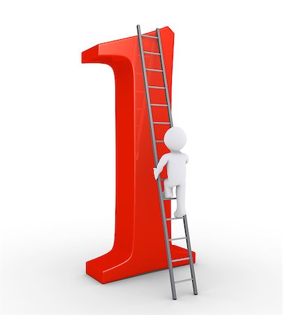 simsearch:400-05920330,k - 3d person is climbing a ladder that leads at the top of the number one Stock Photo - Budget Royalty-Free & Subscription, Code: 400-06867350