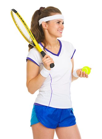 simsearch:640-03264942,k - Smiling female tennis player with racket and ball looking on copy space Stock Photo - Budget Royalty-Free & Subscription, Code: 400-06867383