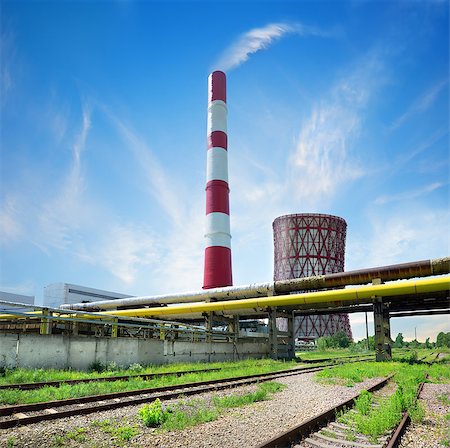 pollution railway images - Thermal station and railway line in afternoon Stock Photo - Budget Royalty-Free & Subscription, Code: 400-06867540