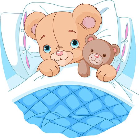 Cute baby bear is ready to sleep, hugging his teddy bear Stock Photo - Budget Royalty-Free & Subscription, Code: 400-06867582