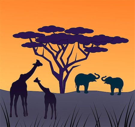 Two giraffes and two     elephants under a     large tree. Stock Photo - Budget Royalty-Free & Subscription, Code: 400-06867597