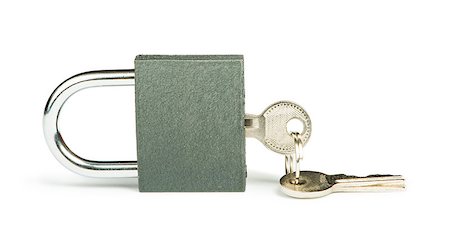 simsearch:400-04359676,k - Grey padlock and keys isolated studio shot Stock Photo - Budget Royalty-Free & Subscription, Code: 400-06867831