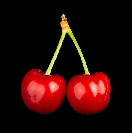 simsearch:400-08110532,k - Two Cherries black isolated studio shot Stock Photo - Budget Royalty-Free & Subscription, Code: 400-06867868
