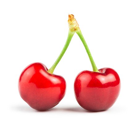 simsearch:400-08110532,k - Two Cherries white isolated studio shot Stock Photo - Budget Royalty-Free & Subscription, Code: 400-06867869