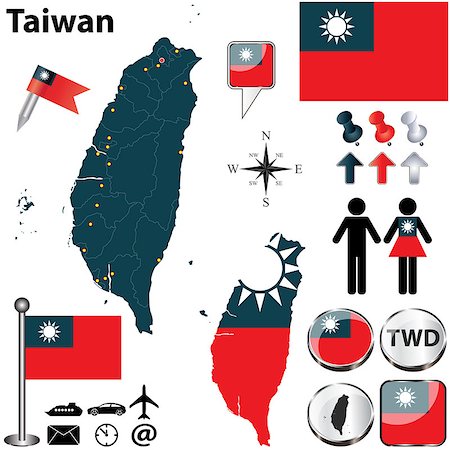 simsearch:400-06867947,k - Vector of Taiwan set with detailed country shape with region borders, flags and icons Photographie de stock - Aubaine LD & Abonnement, Code: 400-06867946