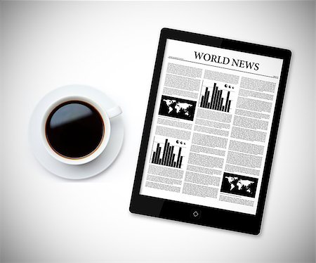 Tablet computer showing world news next to a cup of coffee Stock Photo - Budget Royalty-Free & Subscription, Code: 400-06868499