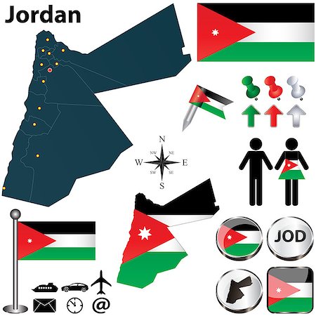 simsearch:400-06860071,k - Vector of Jordan set with detailed country shape with region borders, flags and icons Photographie de stock - Aubaine LD & Abonnement, Code: 400-06860066