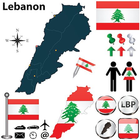 simsearch:400-08980985,k - Vector of Lebanon set with detailed country shape with region borders, flags and icons Foto de stock - Super Valor sin royalties y Suscripción, Código: 400-06860069