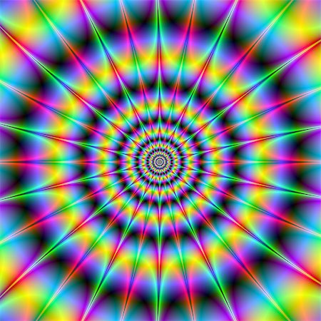 simsearch:400-06067180,k - Digital abstract fractal image with spiked psychedelic rings design in green, blue, yellow and pink. Foto de stock - Super Valor sin royalties y Suscripción, Código: 400-06860195