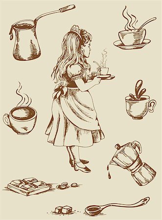 retro waitress - Set of vector vintage coffee and tea items Stock Photo - Budget Royalty-Free & Subscription, Code: 400-06861145