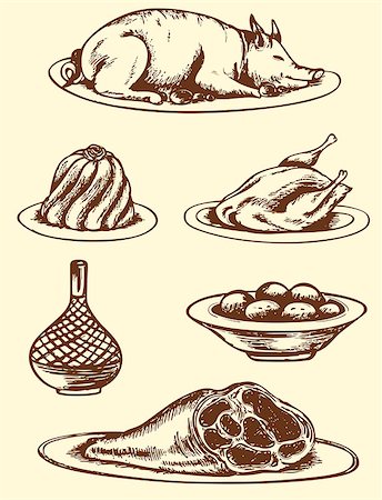 Set of vector vintage hand drawn food Stock Photo - Budget Royalty-Free & Subscription, Code: 400-06861146