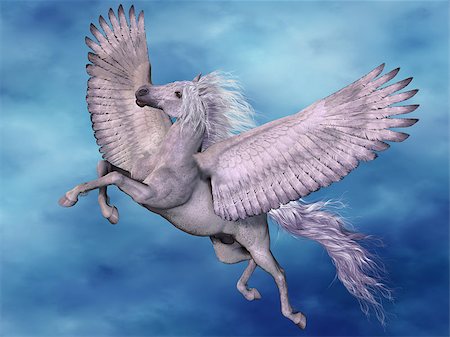 simsearch:400-06205526,k - A white Pegasus flies on beautiful white wings through the heavens. Foto de stock - Super Valor sin royalties y Suscripción, Código: 400-06861765