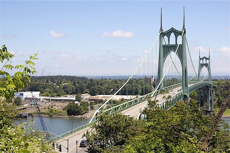 simsearch:400-07514840,k - St Johns Bridge with Traffic Over Willamette River in Portland Oregon Stock Photo - Budget Royalty-Free & Subscription, Code: 400-06861964