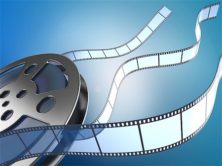 film reel and filmstrips on blue background Stock Photo - Budget Royalty-Free & Subscription, Code: 400-06862023