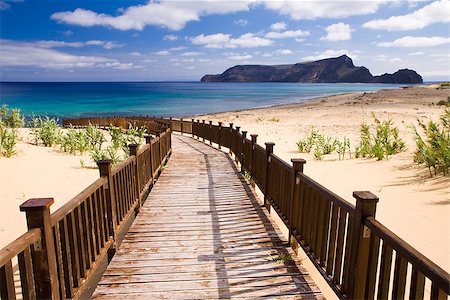 Wooden footbridge leading to the beach on the Madeira islands, Porto Santo Stock Photo - Budget Royalty-Free & Subscription, Code: 400-06862061