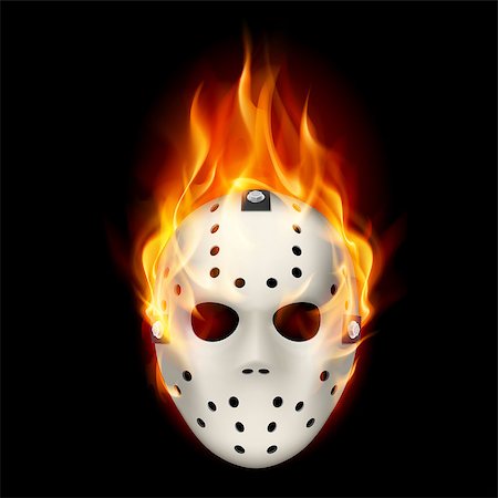 Burning hockey mask. Illustration on black  background for design. Stock Photo - Budget Royalty-Free & Subscription, Code: 400-06862268