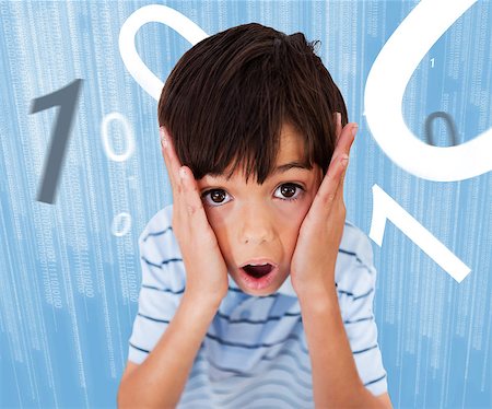 Boy standing while looking scared with numbers surround ing him Photographie de stock - Aubaine LD & Abonnement, Code: 400-06862464