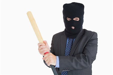 simsearch:400-06803573,k - Smiling businessman dressing like a burglar while holding a baseball bat Stock Photo - Budget Royalty-Free & Subscription, Code: 400-06862613