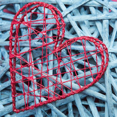 simsearch:400-06873734,k - Red heart shaped box on blue wicker Stock Photo - Budget Royalty-Free & Subscription, Code: 400-06874281