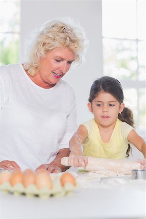 Granddaughter and grandmother baking together in the kitchen Stock Photo - Budget Royalty-Free & Subscription, Code: 400-06874561