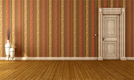 Vintage interior with elegant wallpaper and old door - rendering Stock Photo - Budget Royalty-Free & Subscription, Code: 400-06875013