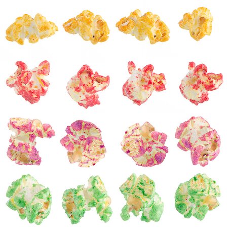 simsearch:400-04913050,k - Popped color kernels of pop corn snack isolated on white background. Photographie de stock - Aubaine LD & Abonnement, Code: 400-06875039