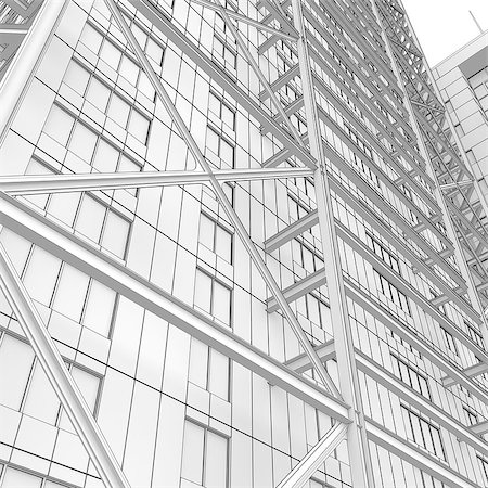 engineering plans 3d - Skyscraper rendering in lines. Isolated render on a white background Stock Photo - Budget Royalty-Free & Subscription, Code: 400-06875393