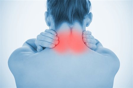 simsearch:695-05769616,k - Woman with highlighted neck pain in blue tint Stock Photo - Budget Royalty-Free & Subscription, Code: 400-06875507