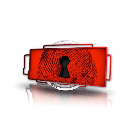 Red screen with fingerprint and keyhole on white background Foto de stock - Super Valor sin royalties y Suscripción, Código: 400-06875547