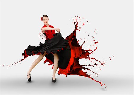 red and black splashes of paint - Flamenco dancer with dress turning to paint splashing on white background Stock Photo - Budget Royalty-Free & Subscription, Code: 400-06875857